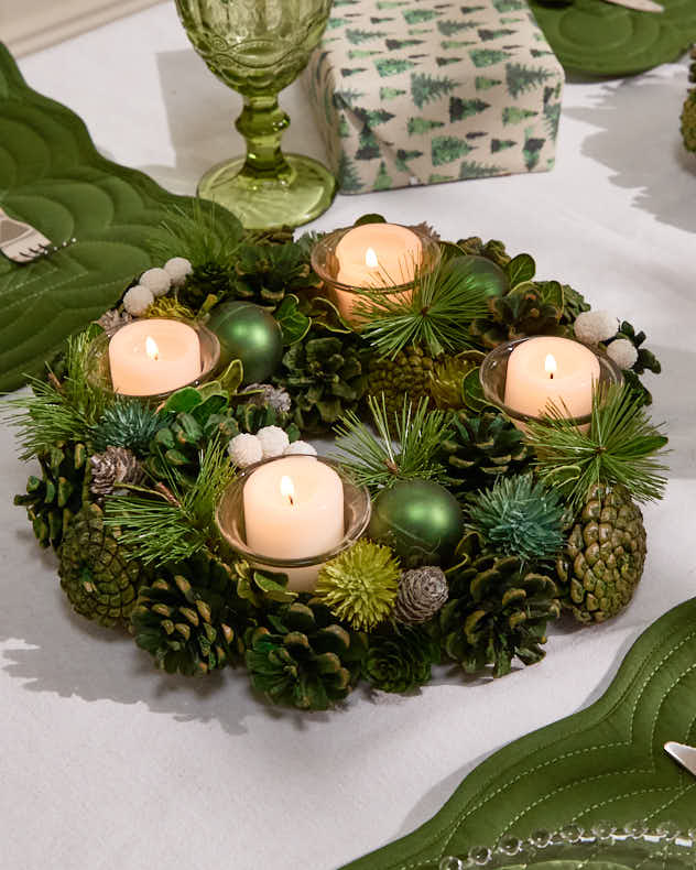 Woodland Green Christmas Candle Holder Collection