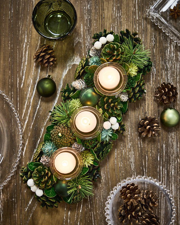 Candle Holders - Woodland Green Triple Tealight Holder