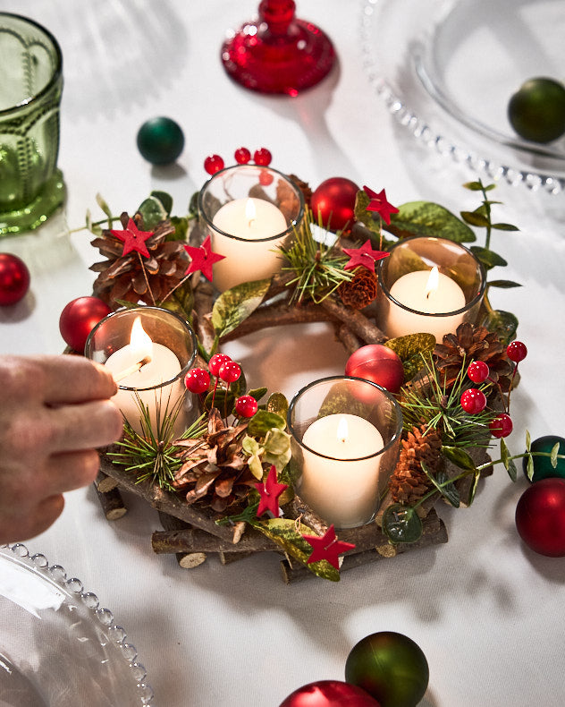 Red Bauble Tealight Centrepiece 23cm