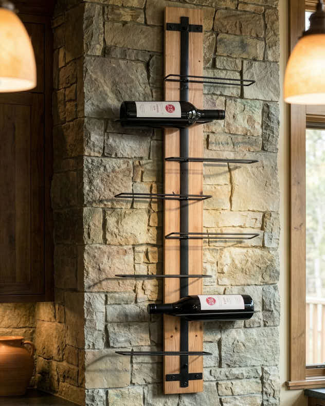 Brown Wood & Recycled Iron Bottle Holders - Wooden 8 Bottle Wine Rack