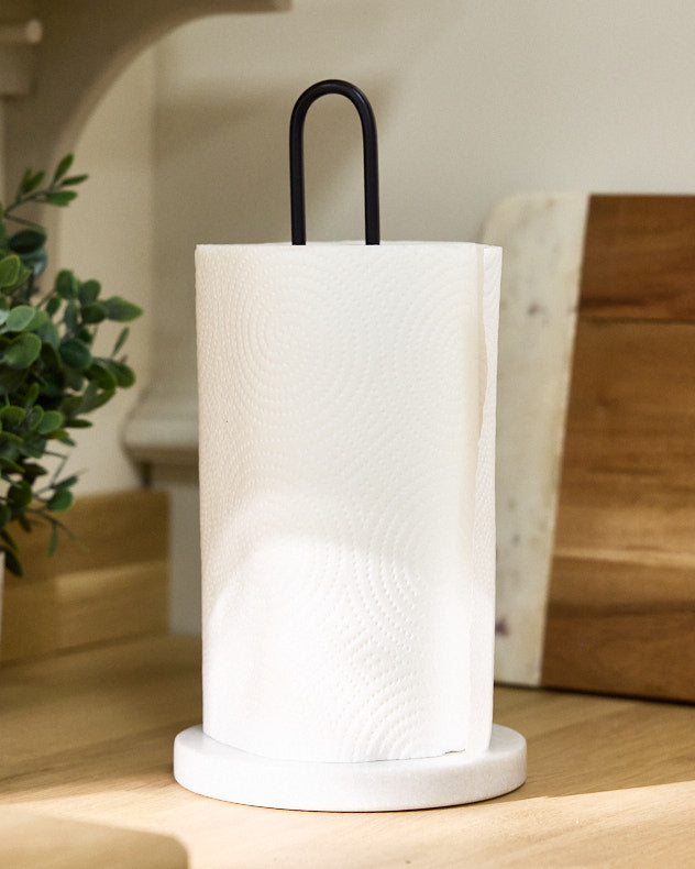White & Black Recycled Iron & Marble Kitchen Roll Holders - Marble Kitchen Roll Holder