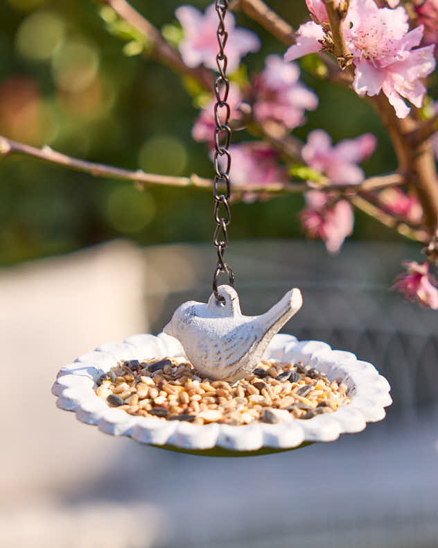 White Recycled Iron Bird Feeders - Hanging Flower Bird Feeder