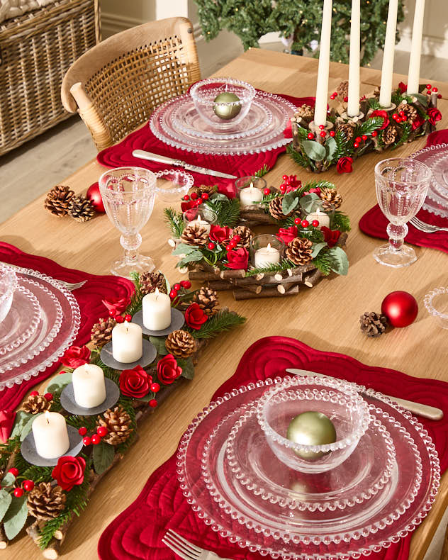 Pillar Candle Holder Red &amp; Green &amp; Brown  Candle Holders - Christmas Rose Candle Holder Collection
