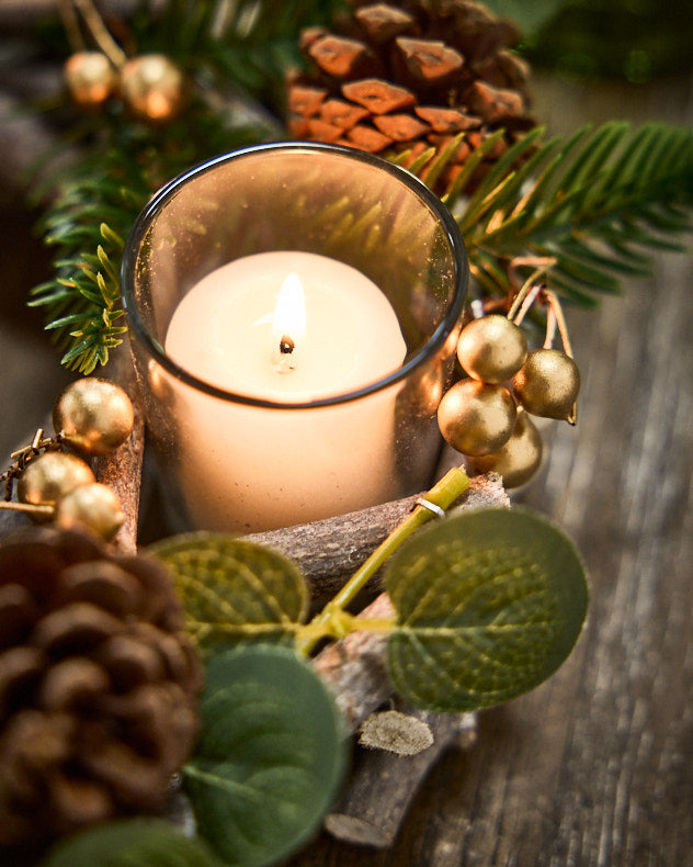 Candle Holders - Eucalyptus Round Candle Holder Centrepiece