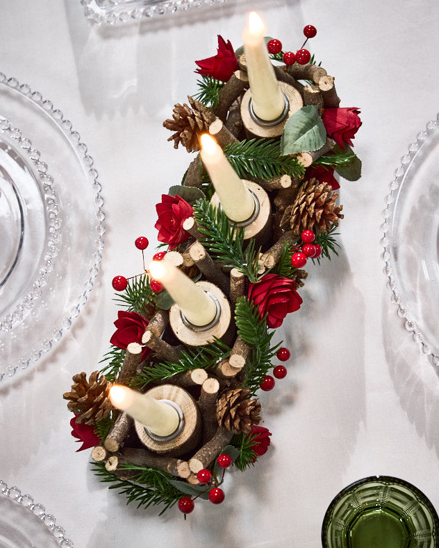 Christmas Roses Four Dinner Candle Holder