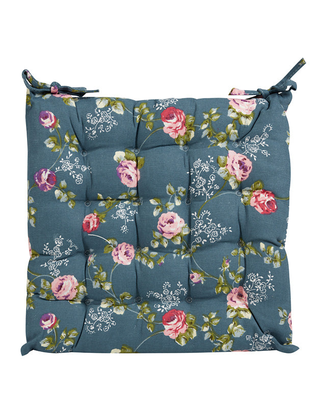 Briarfield Navy Floral Seat Pad with Ties