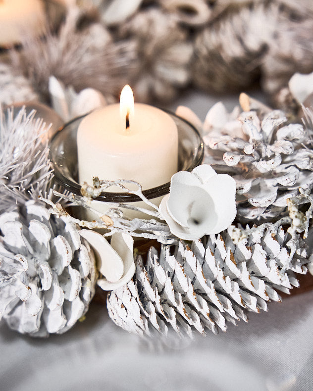 Candle Holders - White Frosted Round Tealight Centrepiece