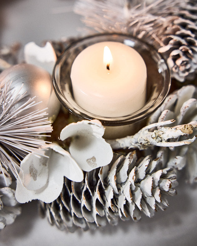 Candle Holders - White Frosted Round Tealight Centrepiece