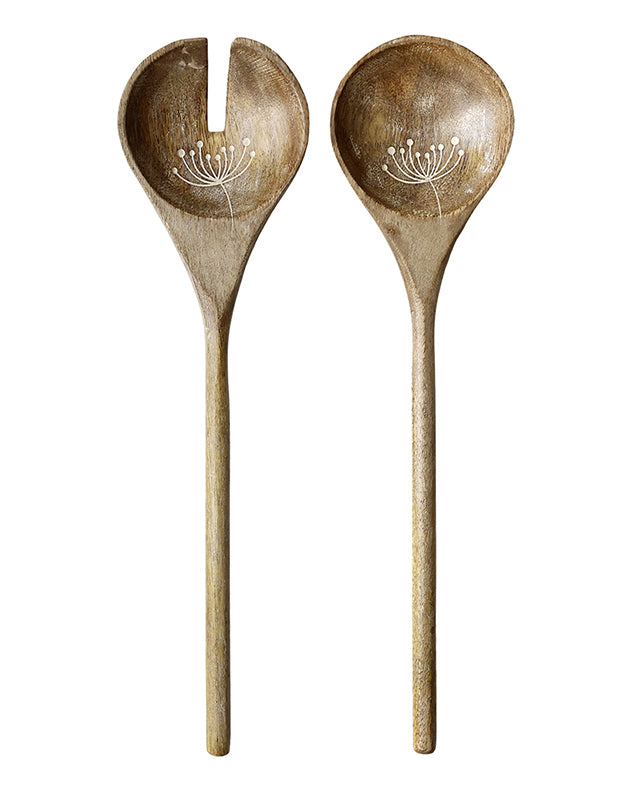 Flora Carved Wooden Salad Servers