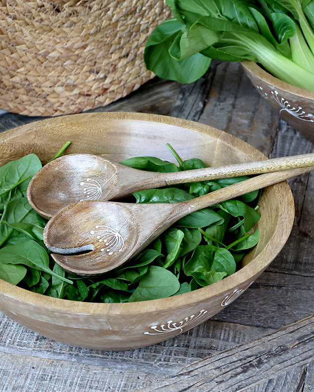 Flora Carved Wooden Salad Servers