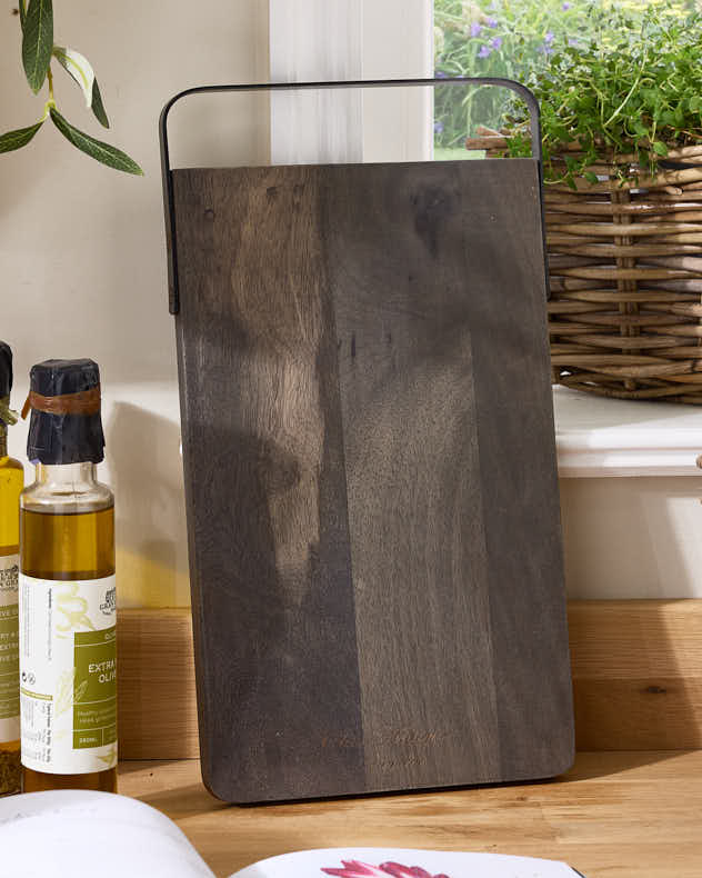 Black Mango Wood & Recycled Iron Serveware - Mango Wood Serving Board with Handle