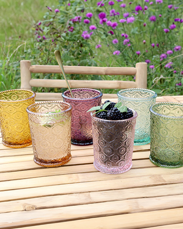 Solara Set of 6 Floral Coloured Glass Tumblers