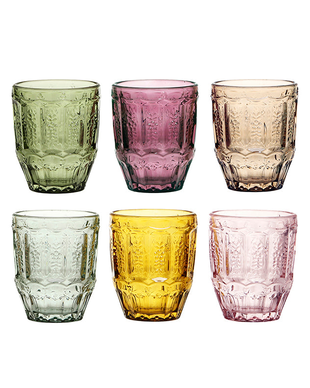 Ovella Set of 6 Embossed Coloured Glass Tumblers