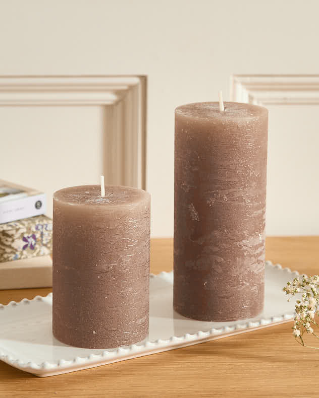 Rustic Grey Pillar Candle