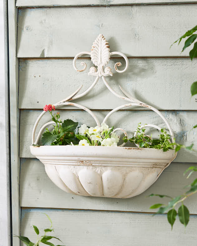 Cream Recycled Iron Pots & Planters - Mondine Antique Style Wall Planter