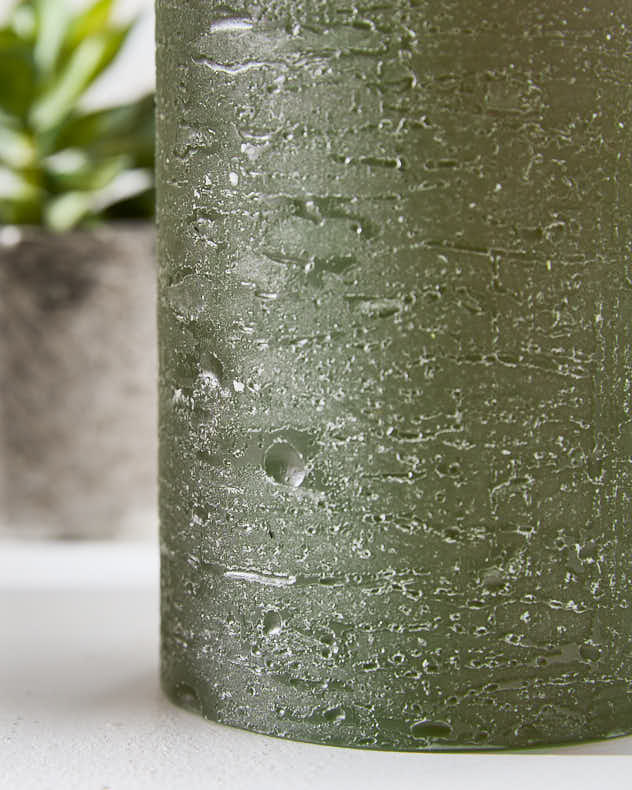 Olive Rustic Pillar Candle 15cm