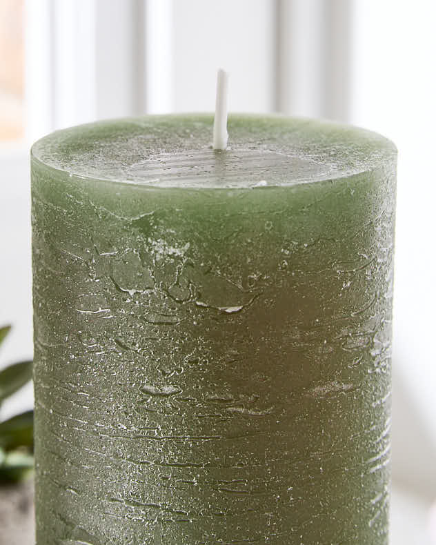 Olive Rustic Pillar Candle 15cm