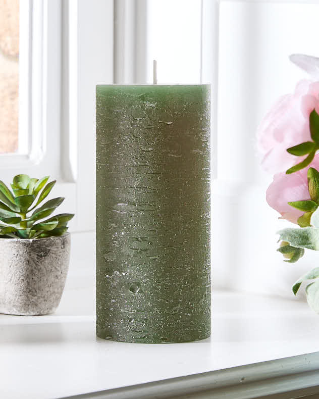 Olive Rustic Pillar Candle 15cm