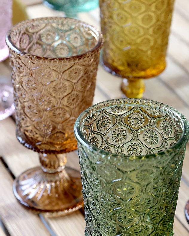 Solara Set of 6 Floral Coloured Glass Wine Goblets