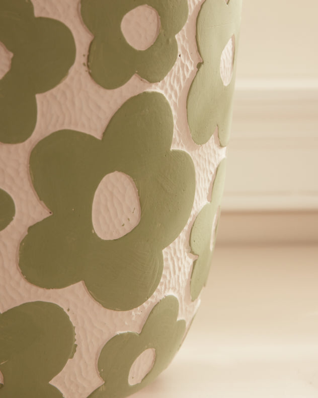 Green Mod Flower Pattern Plant Pot