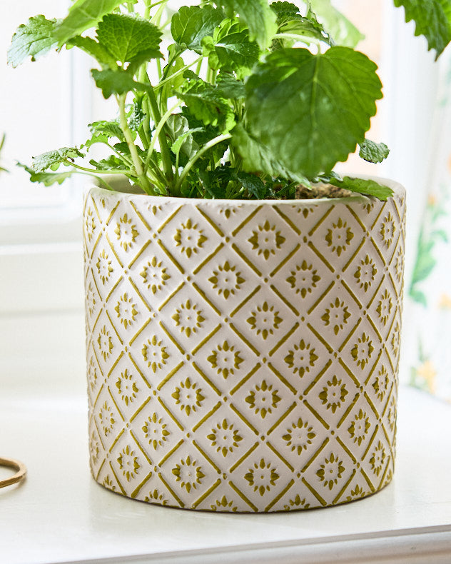 Geometric White & Yellow Vase