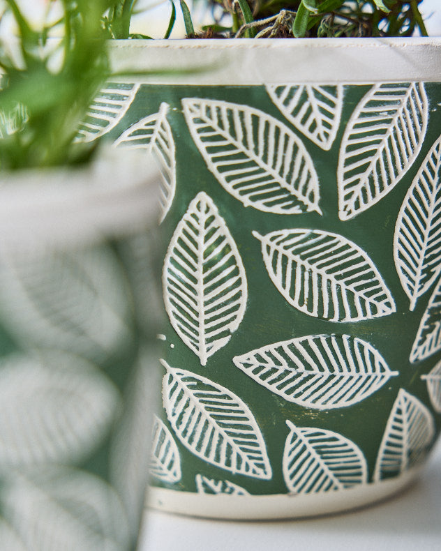 Basoa Green Leaf Patterned Planters
