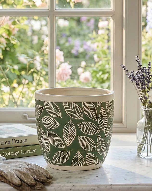 Pots & Planters - Basoa Green Leaf Patterned Planters