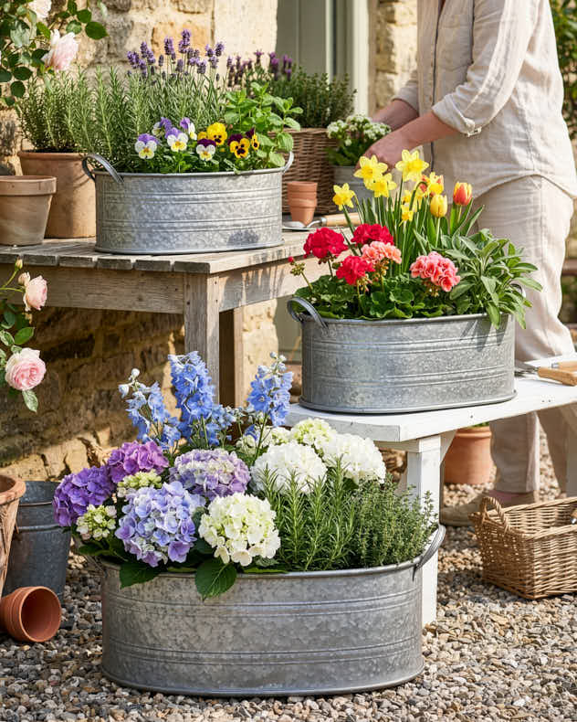 Malvern Set of 3 Metal Tub Planters