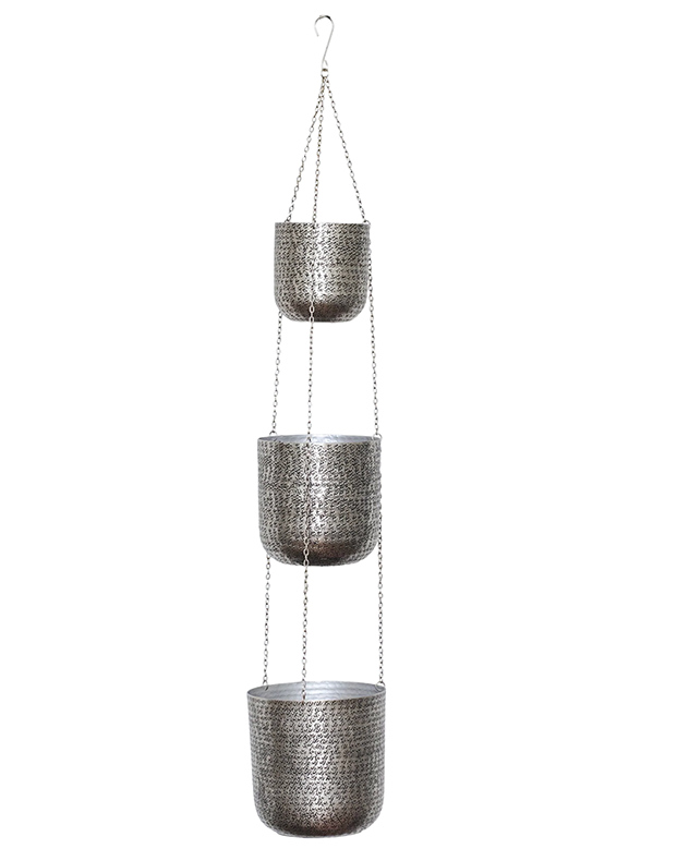 Zaio Triple Hammered Metal Hanging Planters | Dibor Plant Pots