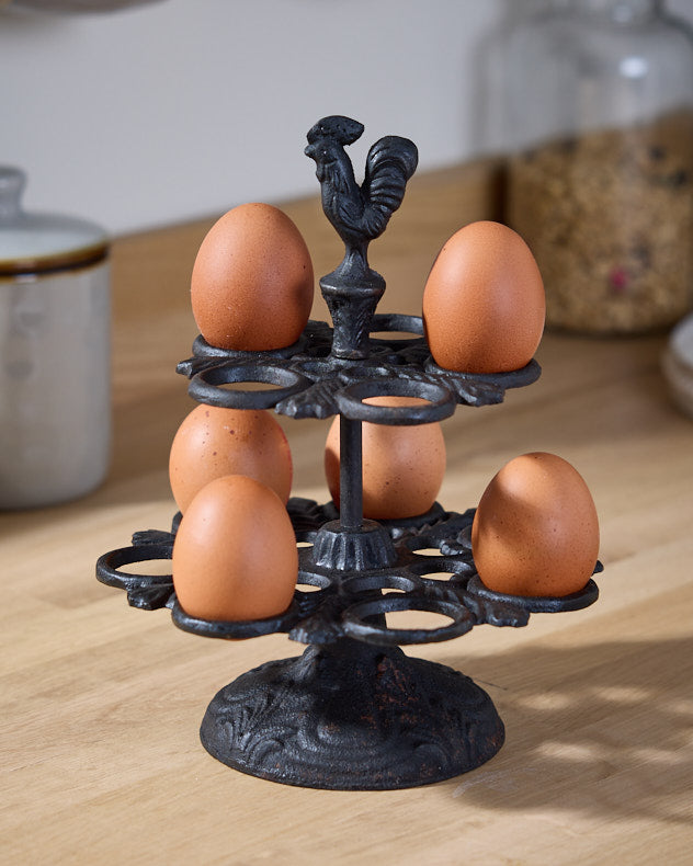 Iron Rooster Egg Holder Stand