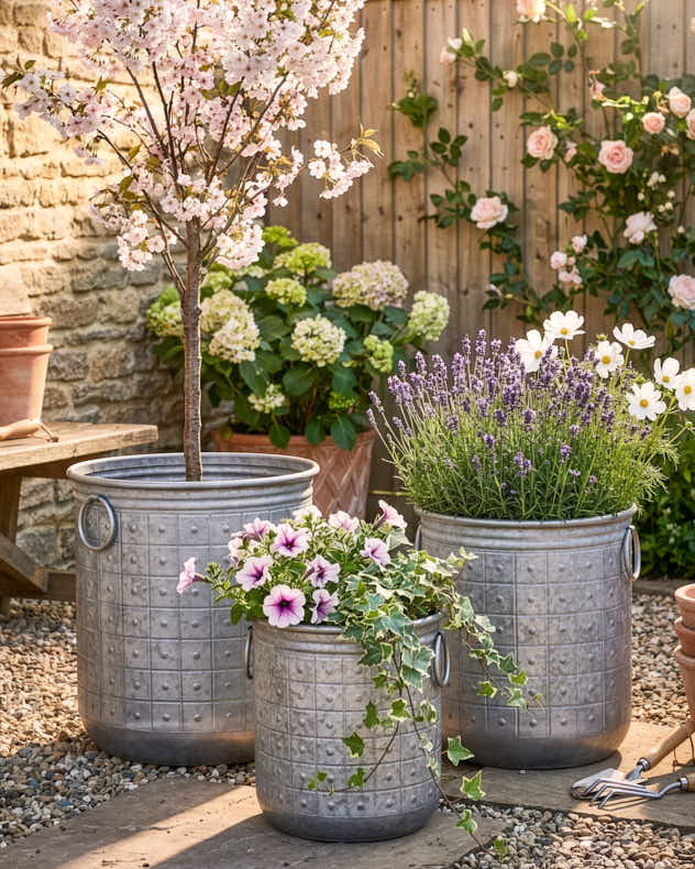 Grey Metal Pots & Planters - Cabora Set of 3 Textured Planters
