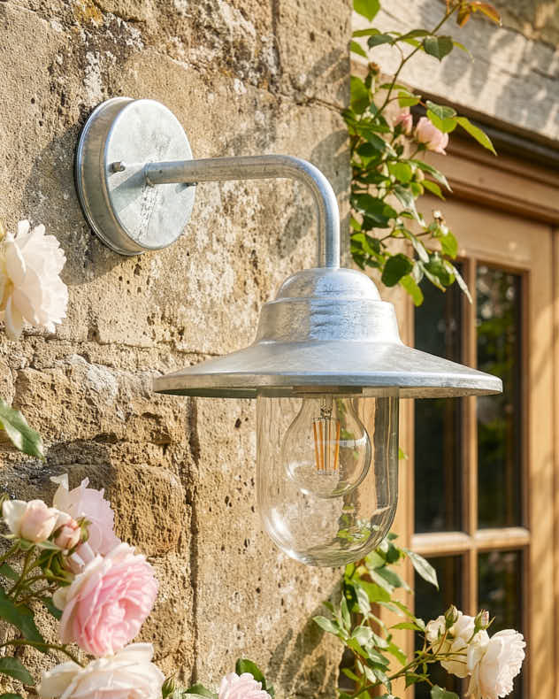 Silver Steel & Glass Outdoor Wall Lights - Arzana Fisherman Light