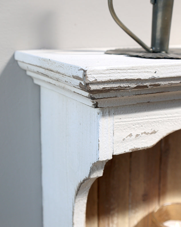 Aged White Wall Shelf with Hooks