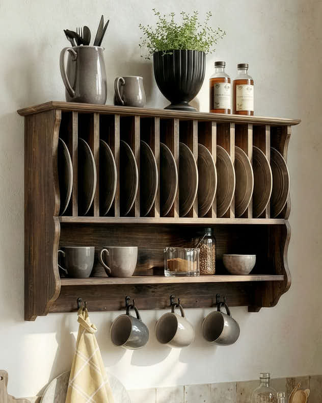 Brittany Wall Plate Rack with Hooks