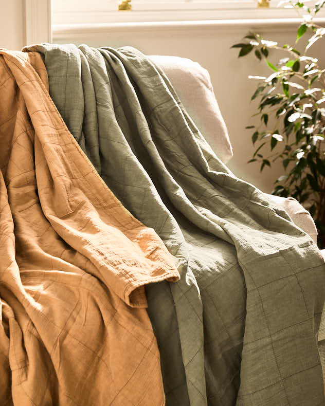 Quilted Throw Blanket - Dibor - Eucalyptus green Throws