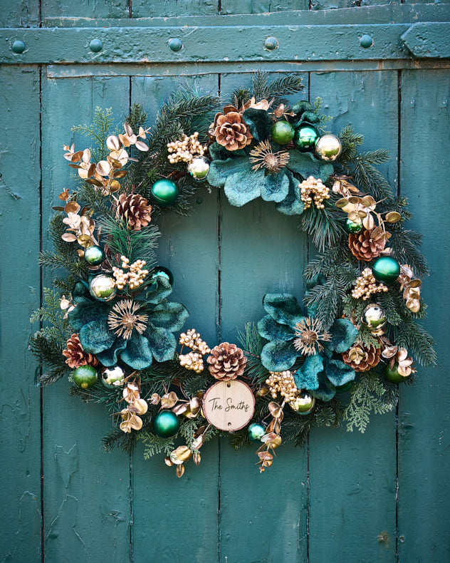 Green & Gold Wreaths - Personalised Highbury Christmas Wreath