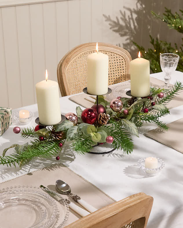 Festive Hedgerow Triple Pillar Candle Holder