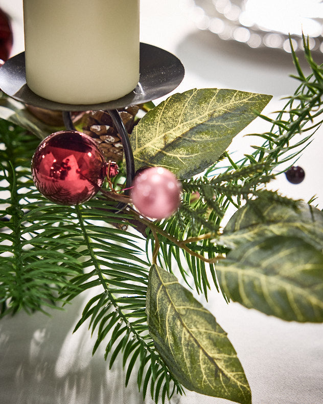 Festive Hedgerow Triple Pillar Candle Holder