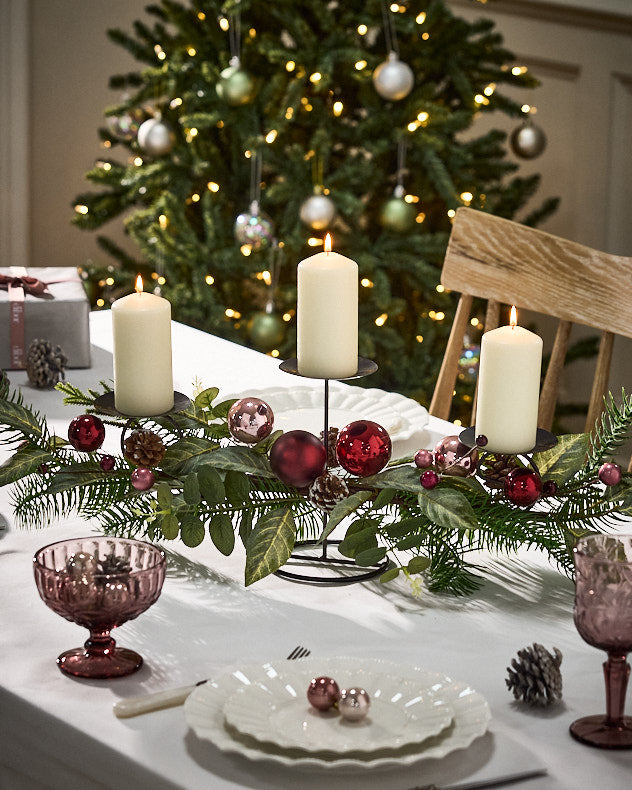 Festive Hedgerow Triple Pillar Candle Holder