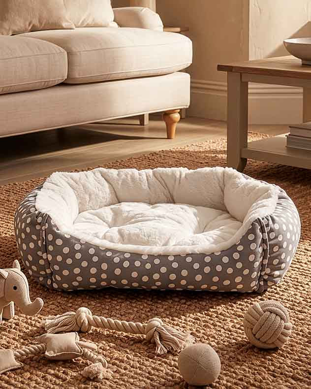 Grey Polka Dot Pet Bed