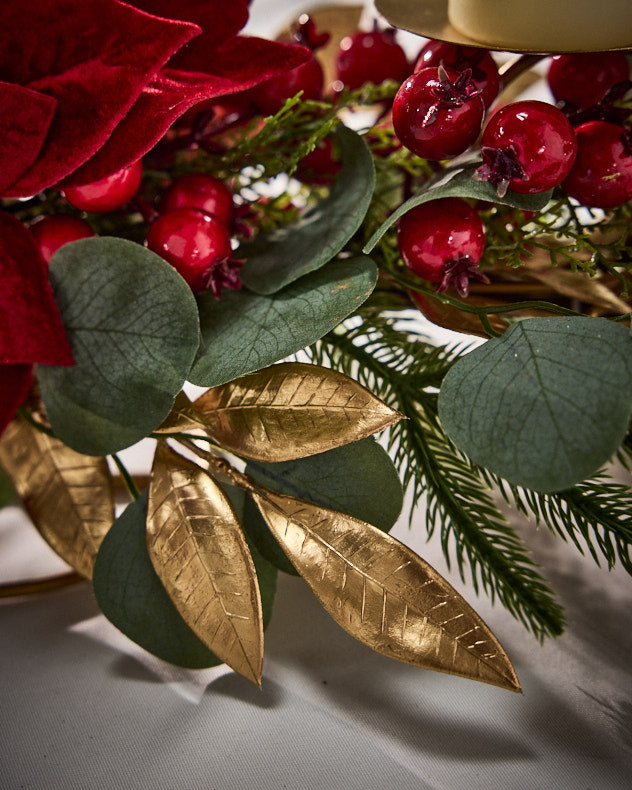 Poinsettia Triple Pillar Candle Holder