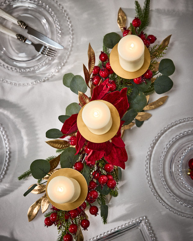 Poinsettia Triple Pillar Candle Holder