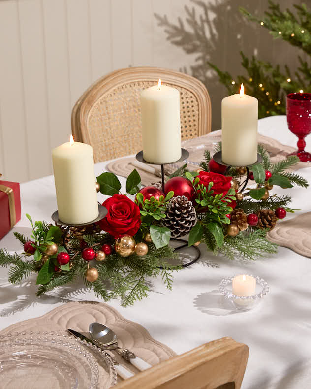 Candle Holders - Rosebrook Pine Triple Pillar Candle Holder