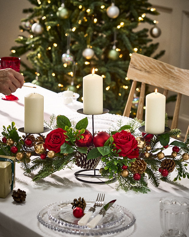 Candle Holders - Rosebrook Pine Triple Pillar Candle Holder