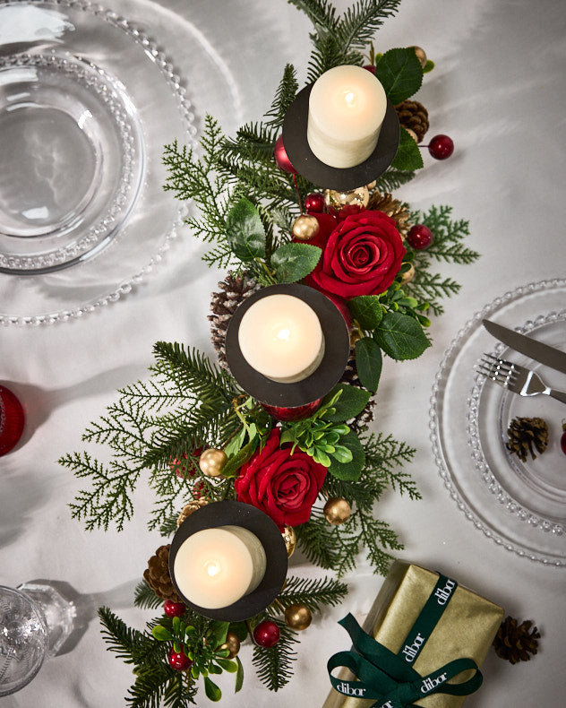 Candle Holders - Rosebrook Pine Triple Pillar Candle Holder