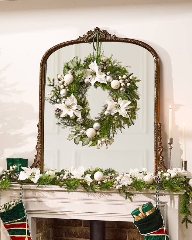 White Poinsettia Wreath and Garland