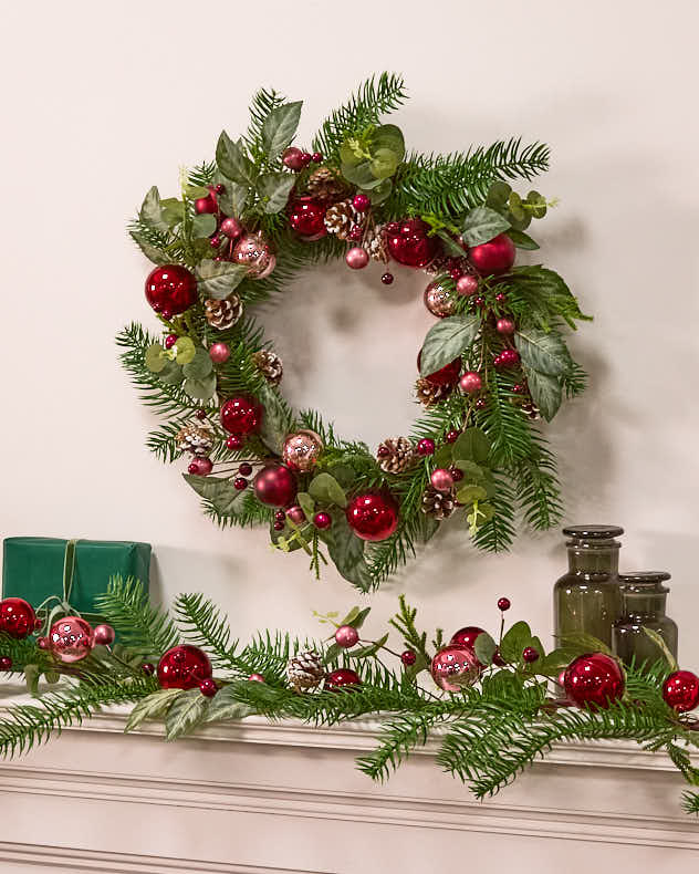 Red Bauble Wreath and Garland