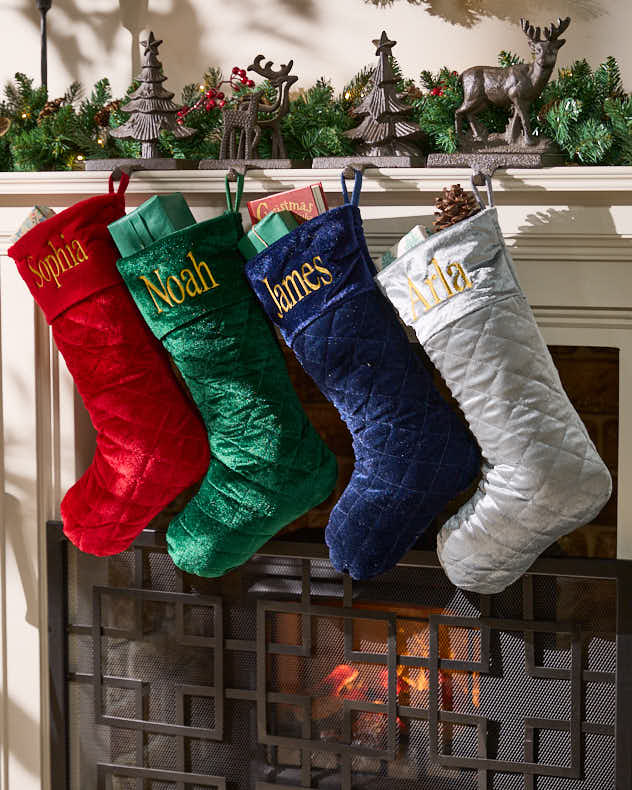 Personalised Quilted Velvet Stocking Collection - Dibor - Blue Stockings
