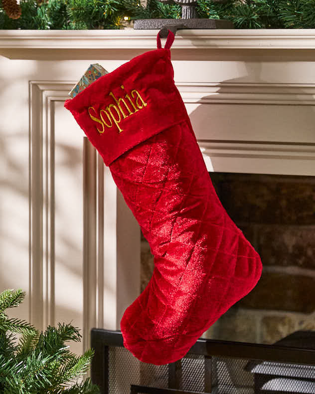 Personalised Quilted Velvet Stocking Collection - Dibor - Green Stockings