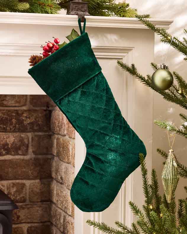 Quilted Velvet Stocking Collection - Dibor - Green Stockings
